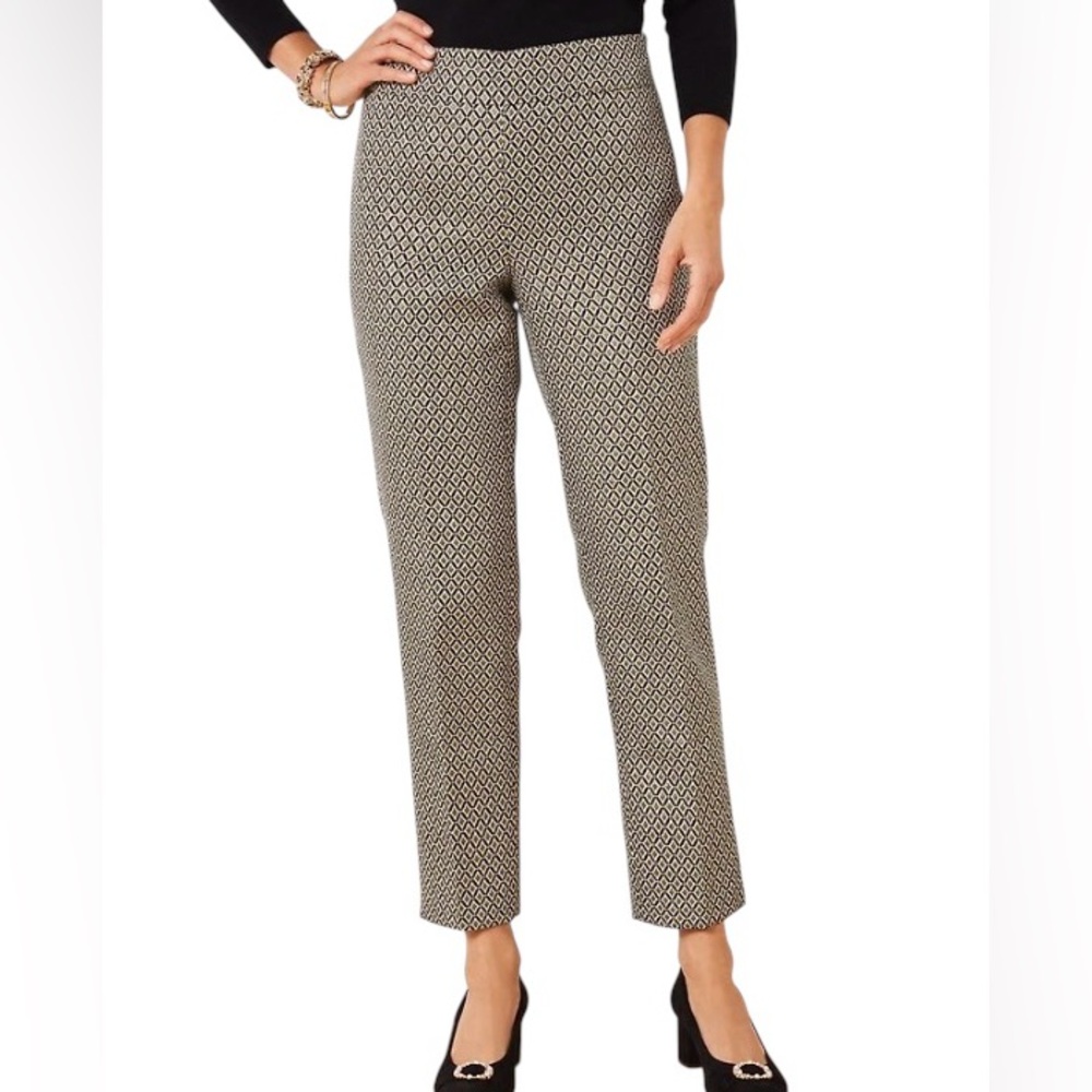 NWT Talbots Slim Ankle Pants Sz 12 Medallion Jacquard Gold/Black/White